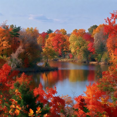 Autumn Trees Reflecting in Lake