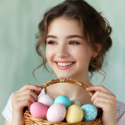 Girl holding Easter eggs basket