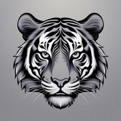 Black and White Tiger Head Illustration