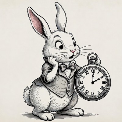White Rabbit holding pocket watch