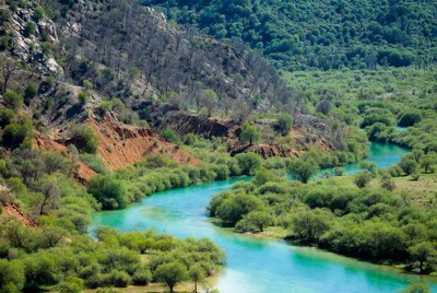 Turquoise River Winding Through Green Valley