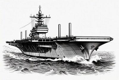 Aircraft Carrier Sailing in Ocean