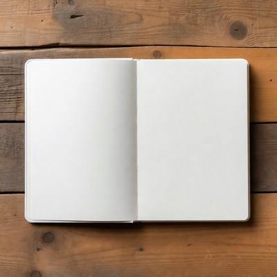 Open Blank Notebook on Wooden Surface