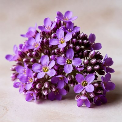 Purple Flower Cluster on Beige Background