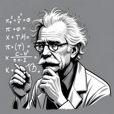 Albert Einstein Thinking with Math Equations