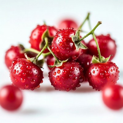 Fresh Red Cherries with Water Droplets