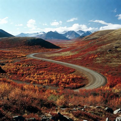 Winding Road Through Autumn Mountains