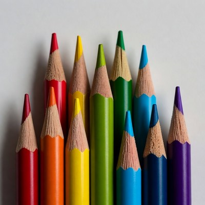 Colorful pencils arranged in rainbow