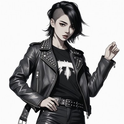 Undercut Asian woman in leather jacket
