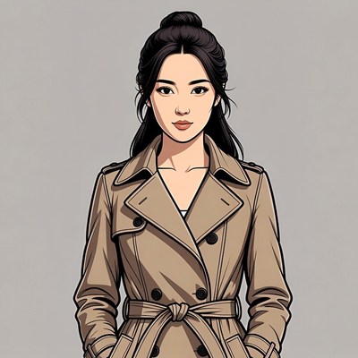 Asian woman in beige trench coat