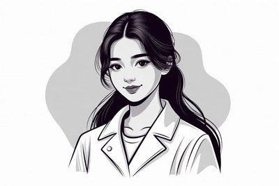 Asian woman in white coat illustration