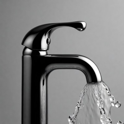 Black modern faucet running water