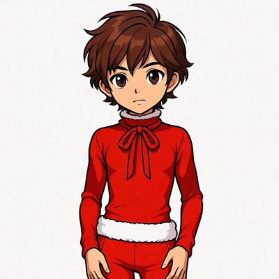 Anime boy in red Santa suit