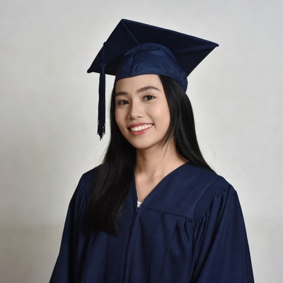 Asian girl in graduation gown and cap