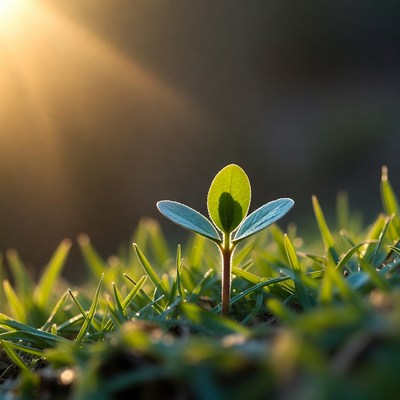 Young green sprout in sunlight