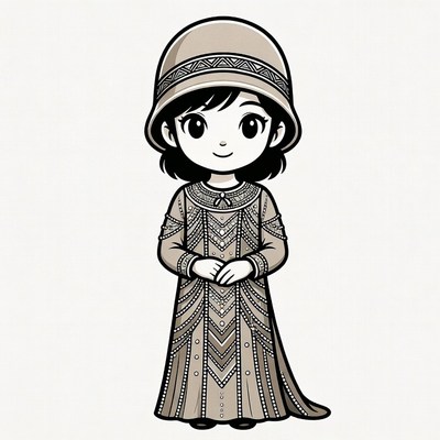 Chibi girl in vintage embroidered dress