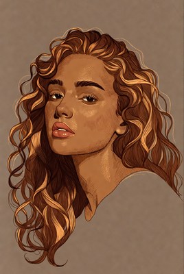 Portrait of woman with curly red hair