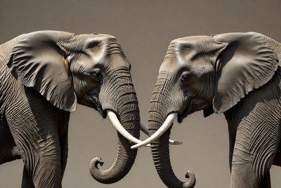 Two Elephants Touching Trunks