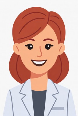 Smiling woman in white lab coat