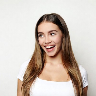 Smiling woman with long brown hair
