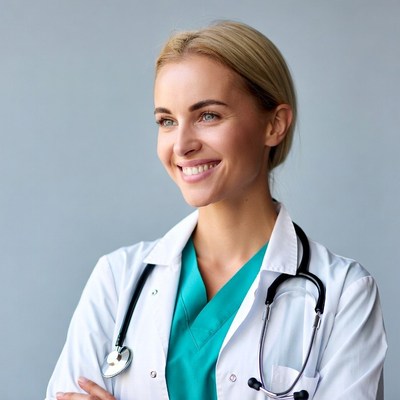 Smiling blonde female doctor with stethoscope