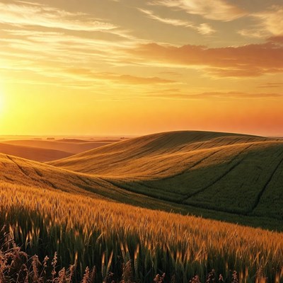 Golden Wheat Fields at Sunset