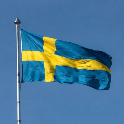 Swedish flag waving on pole