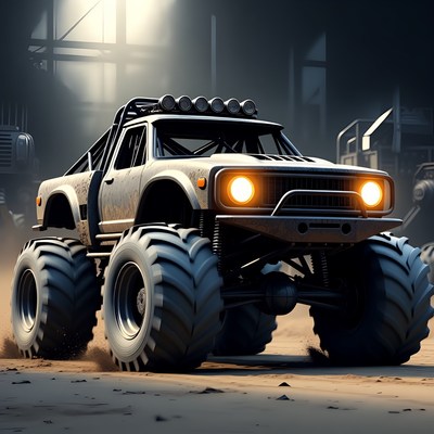 Rusty Monster Truck in Dark Garage