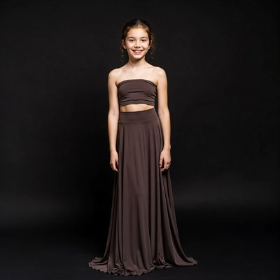 Girl in brown strapless dress