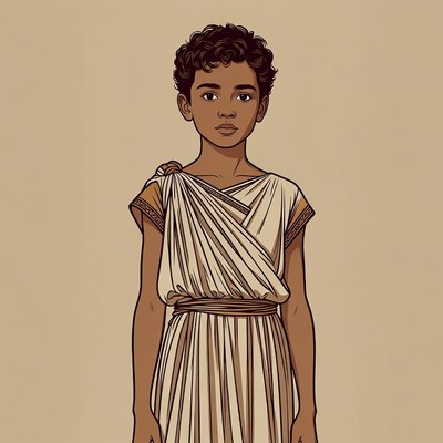 Young boy in ancient Greek tunic