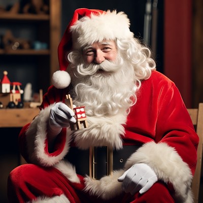 Santa Claus holding wooden toy
