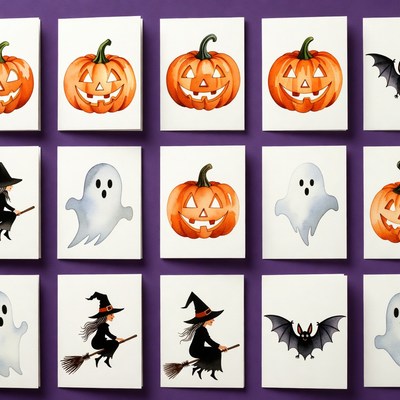 Halloween Cards with Pumpkins Witches Ghosts