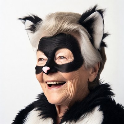 Elderly woman in cat costume