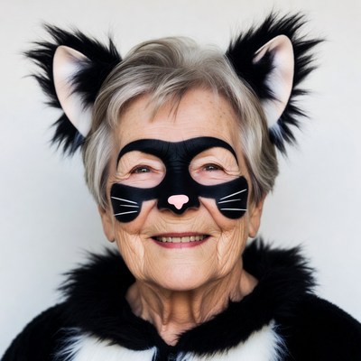 Elderly woman in cat costume