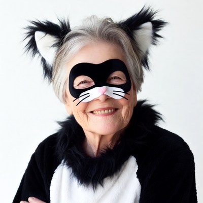 Elderly woman in cat costume