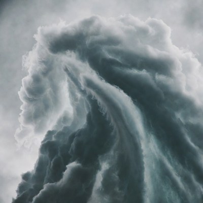 Dramatic swirling gray storm clouds
