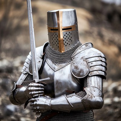 Knight Holding Sword in Armor