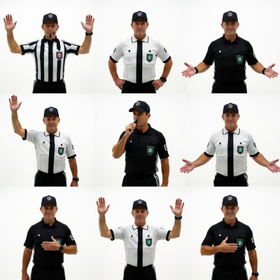 Referee Poses in Black White Uniform