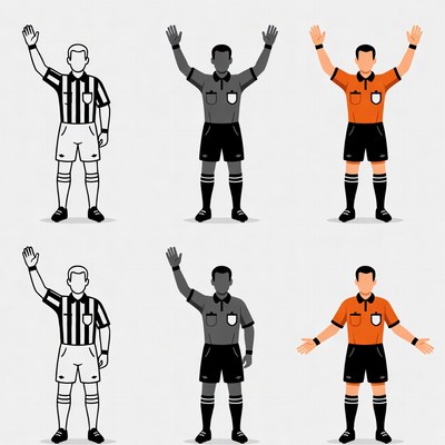 Soccer Referees Raising Arms Illustration