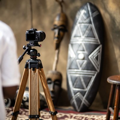 Tripod Camera with African Artifacts