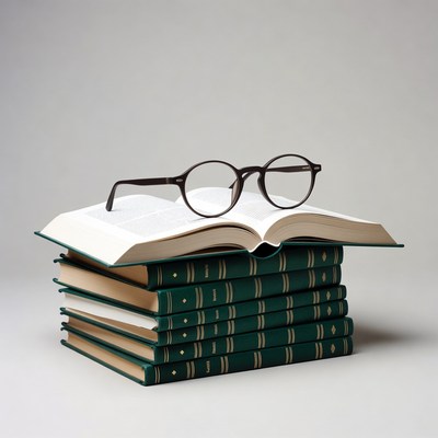 Stack of books with glasses