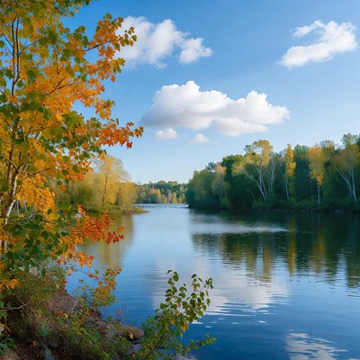 Autumn River with Colorful Foliage