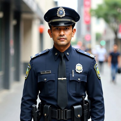 Asian police officer in uniform