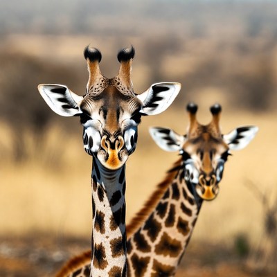 Two giraffes in savanna