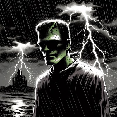 Frankenstein Monster in Stormy Night