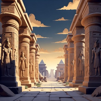 Ancient Egyptian Temple at Sunset