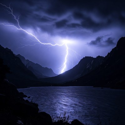 Lightning Storm Over Mountain Lake