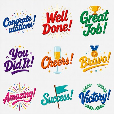 Colorful Congratulations Badge Icons