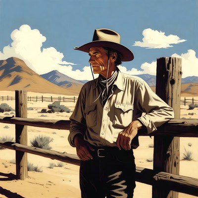 Cowboy leaning on fence