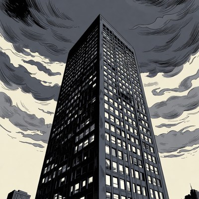 Tall Skyscraper Under Stormy Clouds